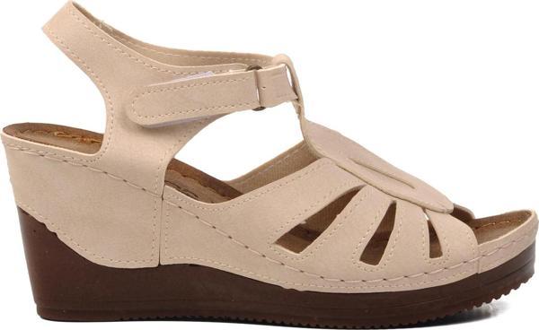 Ayakmod 19-200 Bej Kadın Dolgu Topuk Sandalet - Image 1