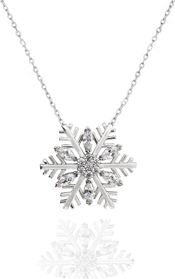 Diamond Seri Elegant Kar Tanesi Snowflake Kadın Gümüş Kolye - Image 1