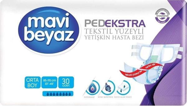 Mavi Beyaz Ped Ekstra Tekstil Yüzeyli Yetişkin Bel Bantlı Hasta Bezi Medium Orta 30 Adet - Image 1