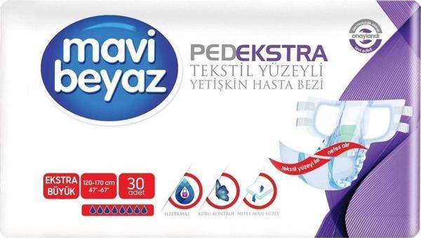 Mavi Beyaz Ped Ekstra Tekstil Yüzeyli Yetişkin Bel Bantlı Hasta Bezi Xl Ekstra Büyük 30 Adet - Image 1
