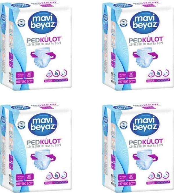 Mavi Beyaz Ped Emici Külot Large Beden Hasta Bezi 30'Lu Paket 120 Adet - Image 1