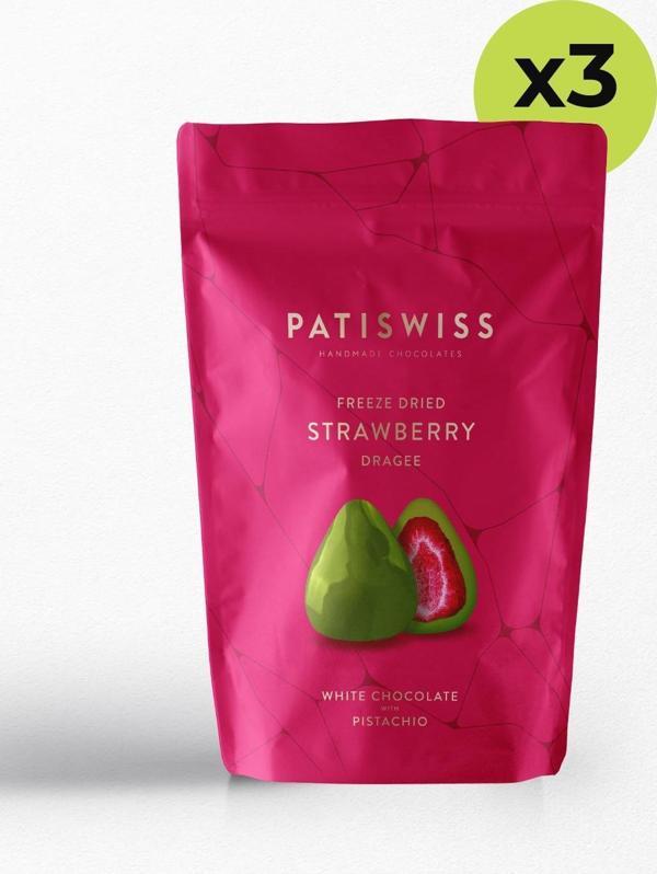 Patiswiss Antep Fıstıklı Beyaz Çikolatalı Çilek Draje 80g x 3 Adet - Image 1