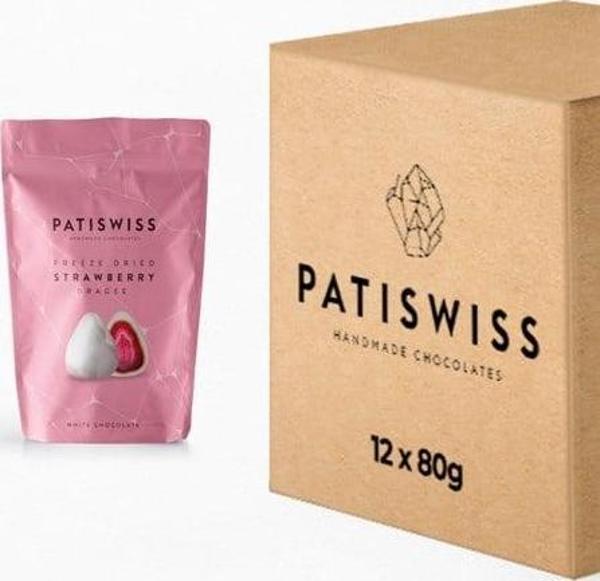 Patiswiss Beyaz Çikolatalı Çilek Draje 80g x 12 Adet - Image 1