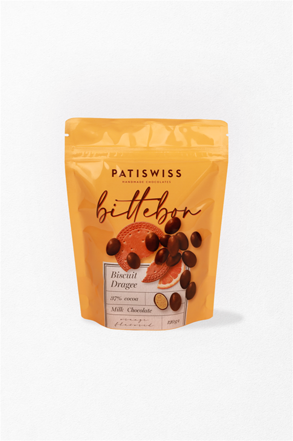 Patiswiss Bittebon Portakal Aromalı Sütlü Çikolatalı Bisküvi Draje 120g - Image 1