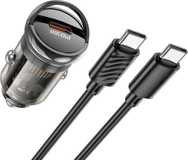 Polham HC 30W 1xType-C Girişli ve 1mt Type-C toType C Kablolu Araç Çakmaklık Hızlı Şarj Aleti - Image 1