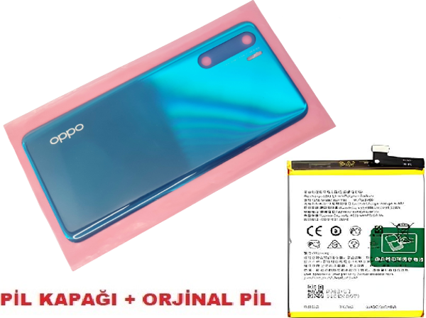 Tkgz Oppo A91 Arka Pil Batarya Kapağı + PİL (CAM) MAVİ - Image 1