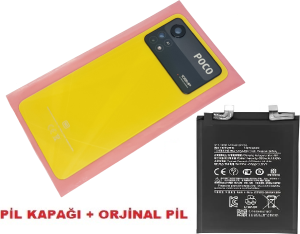 Xiaomi Poco X4 PRO Arka Kapak Batarya Kapağı + PİL (CAM) SARI - Image 1