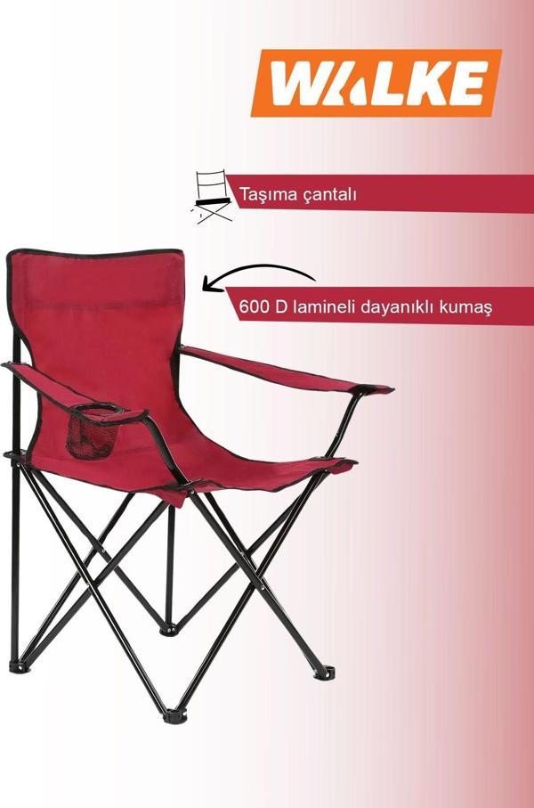 Walke Katlanabilir Kamp Sandalyesi Piknik Sandalyesi Plaj Sandalyesi Kırmızı Taşıma Çantalı - Image 1