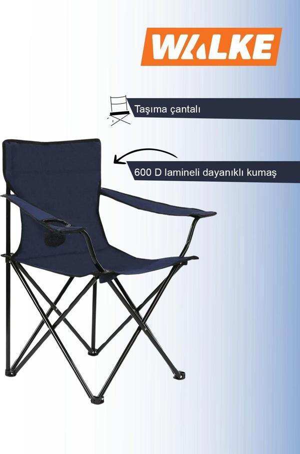 Walke Katlanabilir Kamp Sandalyesi Piknik Sandalyesi Plaj Sandalyesi Mavi Taşıma Çantalı - Image 1