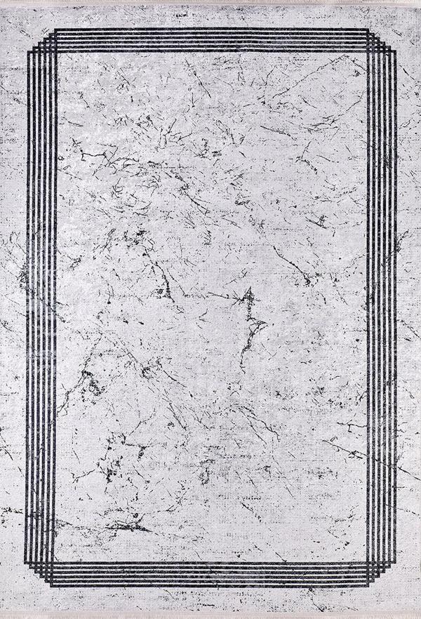 Modern Gri Çerçeveli Dijital Baskı Hipoalerjenik Kaymaz Taban Halı Yolluk HA155 - Image 1