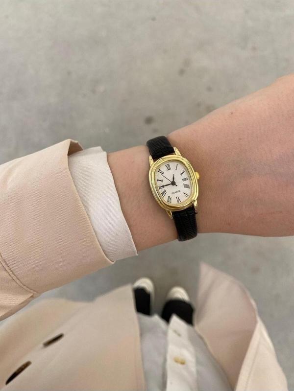 Sobce Retro Minimal Deri Siyah Kordon Kadın Kol Saat - Image 1