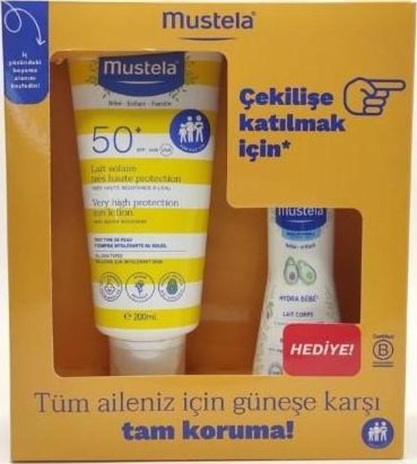 Mustela Hydra Bebe Body Lotion 100 ml + Mustela Yüksek Koruma Faktörlü Güneş Losyonu Tüm Aile İçin SPF50+ 200 ml - Image 1