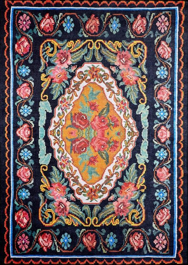 Klasik Siyah Salon&Oturma Odası&Yolluk Dijital Baskılı Makinede Yıkanabilir Kaymaz Taban Saçaklı Halı HK052 - Image 1