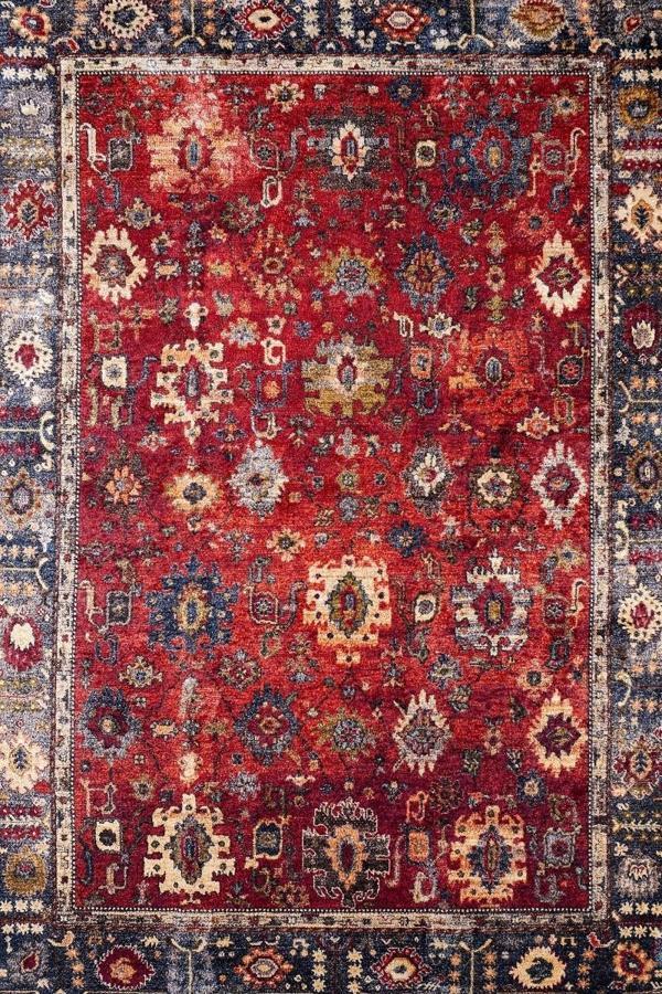 Klasik Kırmızı Salon&Oturma Odası&Yolluk Dijital Baskılı Makinede Yıkanabilir Kaymaz Taban Saçaklı Halı HK047 - Image 1