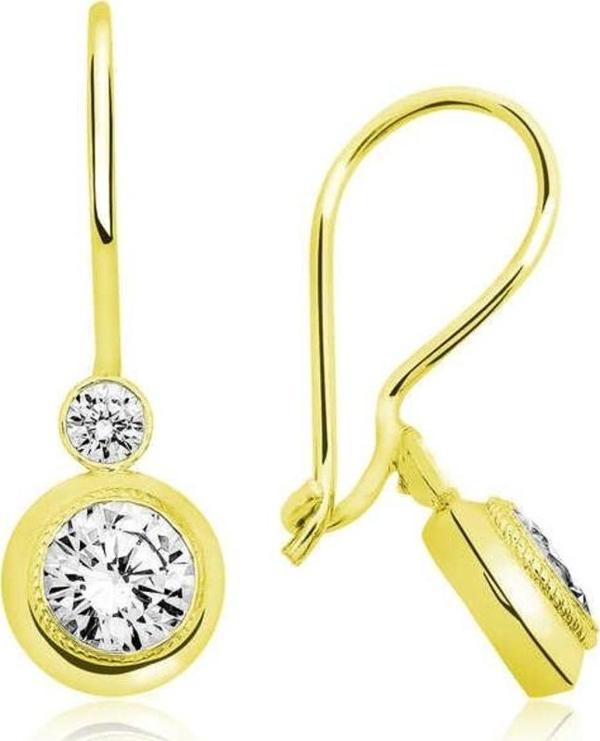 ​925 Ayar Gümüş Gold Sallantılı Tek Taş Küpe - Image 1