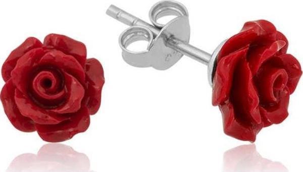 ​925 Ayar Gümüş Kırmızı Gül Küpe - Image 1
