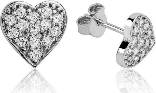 Gümüş Beyaz Kalpli Çivili Küpe - Image 1