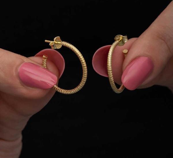 Gümüş Gold Kalemli Halka Kadın Küpe - Image 1