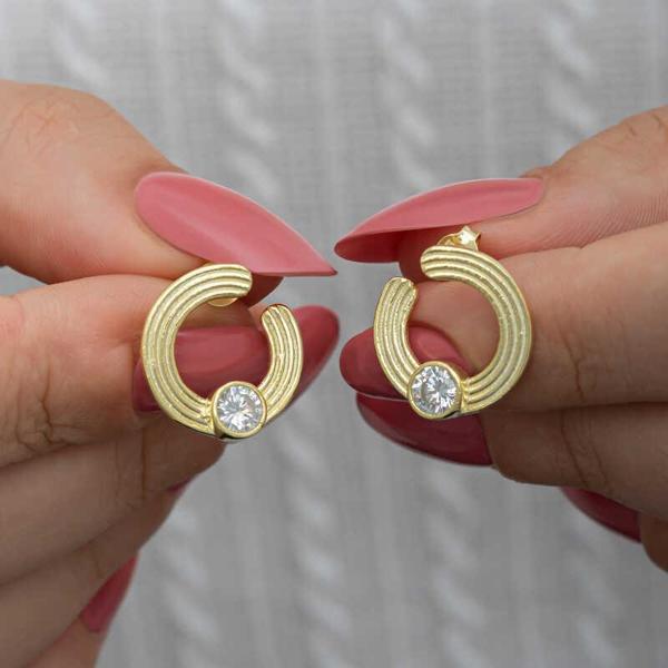 Gümüş Gold Tektaş Halka Kadın Çivili Küpe - Image 1