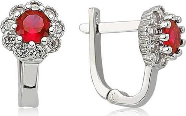 Gümüş Kırmızı Çiçek Desenli Yuvarlak J Kadın Küpe - Image 1