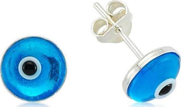 Gümüş Yuvarlak Nazar Çivili Küpe - Image 1