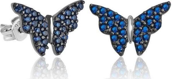 Gümüş Lacivert Kelebek Küpe - Image 1