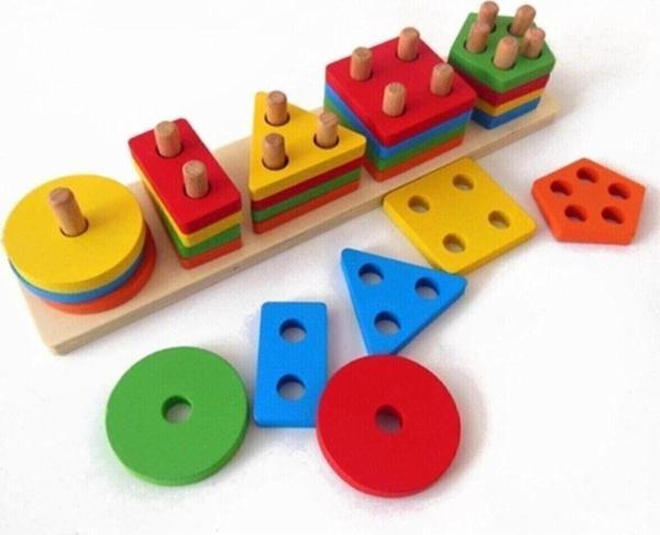Zariff Evim Ahşap Eğitici Öğretici 5"li Geometrik Şekil Yerleştirme Bul Ve Tak Oyunu - Image 1