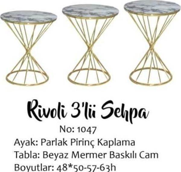 Brc Zigon 13410 RİVOLİ Beyaz Mermer Renk tabla Metal Gold Kaplama Ayak El Yapım - Image 1