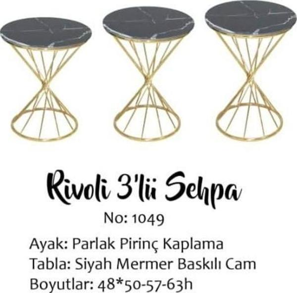 Brc Zigon 13413 Rivoli Model Sehpa  Düz Siyah Metal parlak Gold Ayak El Yapım - Image 1