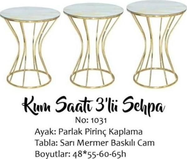 Brc Zigon Kumsaat 13398 Model sehpa Mermer Desen Metal GOLD Renk Kaplama El Yapım - Image 1