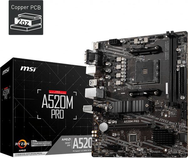 MSI A520M PRO DDR4 4600/1866Mhz M.2 MATX AM4 - Image 1