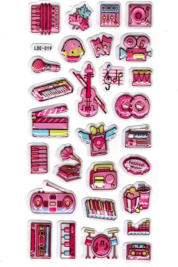 Sticker Kabartmalı Stiker Defter Planlayıcı Etiket (Lde019)-19x9cm - Pembe Müzik - Image 1