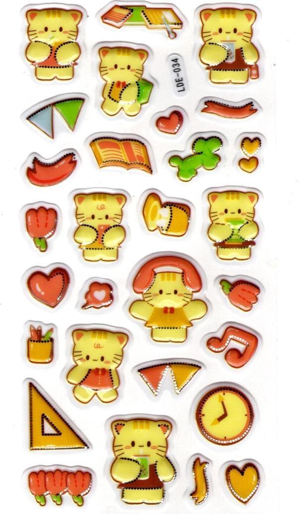 Sticker Kabartmalı Stiker Defter Planlayıcı Etiket (Lde034)-19x9cm - Sarı Kedi Kawaii - Image 1