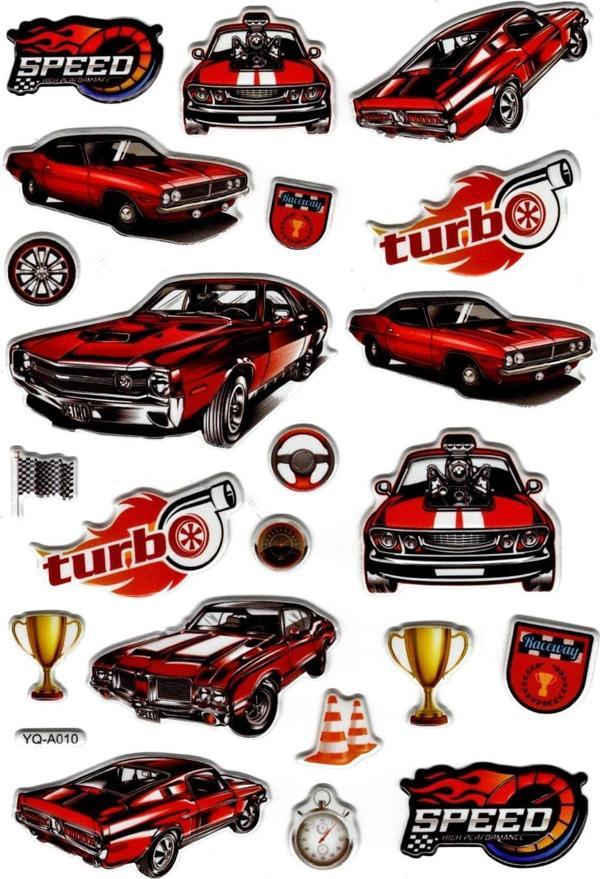 Sticker Kabartmalı Stiker Defter Planlayıcı Etiket (YQA010)-20x14cm - Klasik Araba Turbo - Image 1