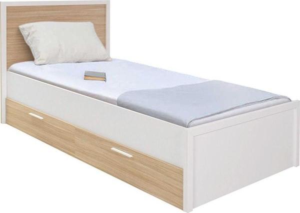 Adore Mobilya London Tek Kişilik 2 Çekmeceli  Karyola-Meşe-Beyaz 113x103x204 cm (GxYxD) - Image 1