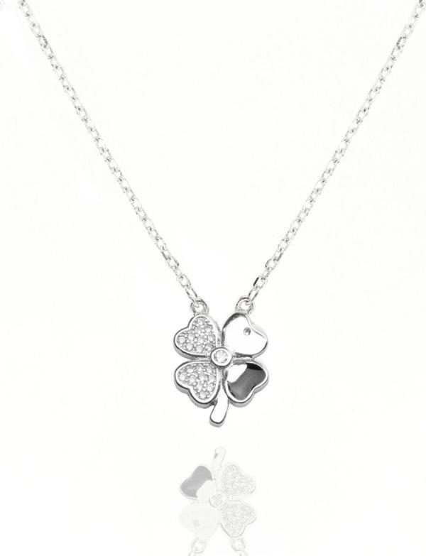 Swarovski Taşlı Mineli Yonca Model Kadın Gümüş Kolye - Image 1