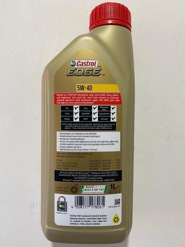 Castrol Edge Sıvı Titanyum Teknolojisi Dexos2 Tam Sentetik 5W-40 1 Lt. Motor Yağı (Üretim Yılı: 2023) - Image 1