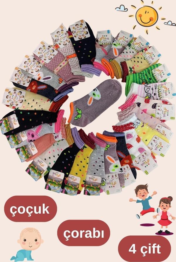 Kız - Erkek Çorap Tenis Model Pamuklu Terletmez 4 ÇİFT Öğrenci Okul Çocuk Çorabı - Image 1