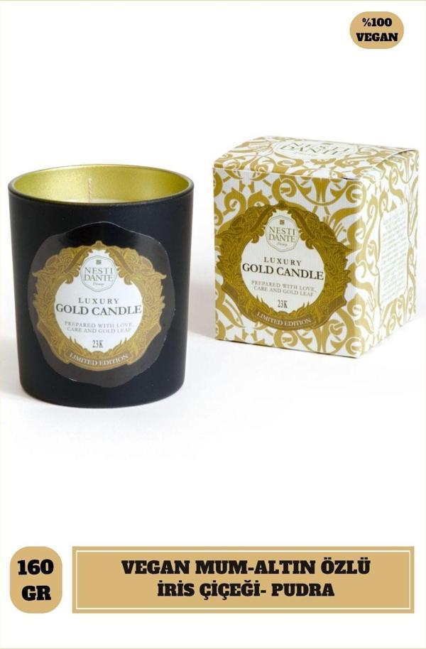 Kokulu Mum Luxury Gold İris Gül Portakal Çiçeği Kokusu Vegan Mum 160 g - Image 1