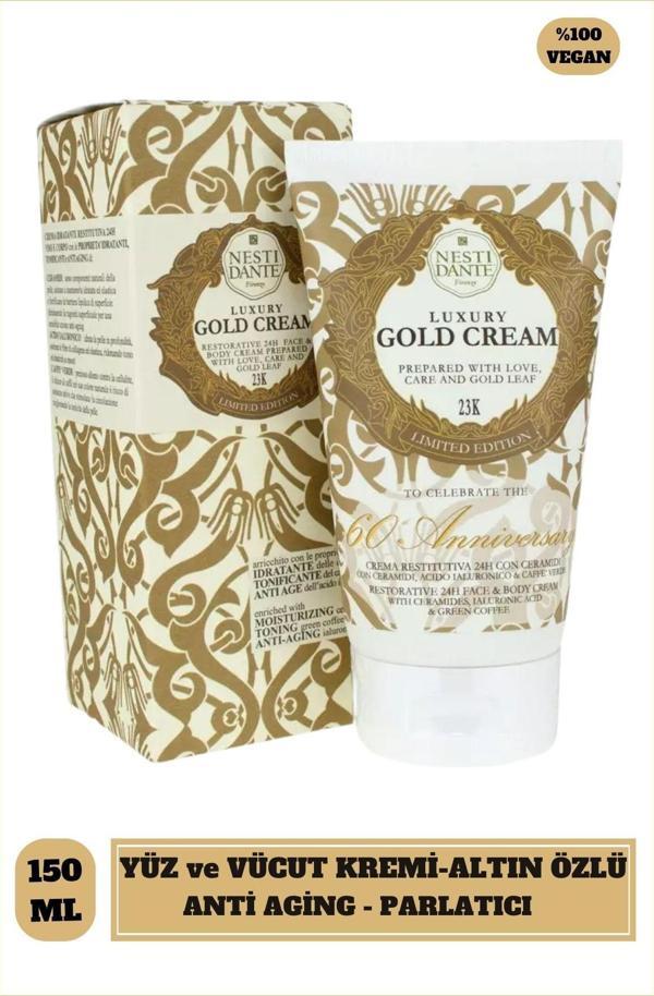 Yüz ve Vücut Kremi Luxury Gold Altın Özlü Nemlendirici Parlatıcı Anti Aging Cilt Vegan Bakımı 150 g - Image 1