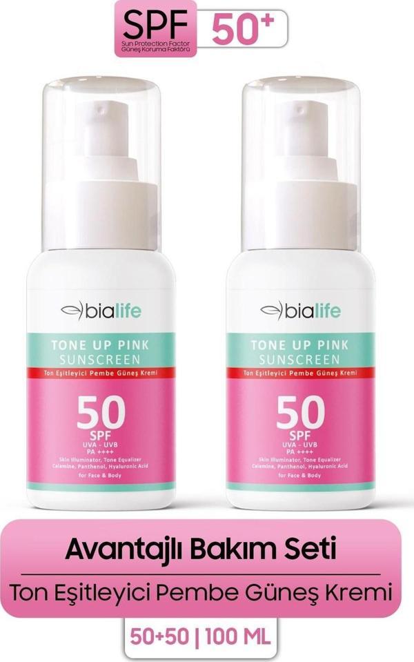 Ton Eşitleyici SPF-50 PEMBE Güneş Kremi 2'li SET - Bialife - Image 1