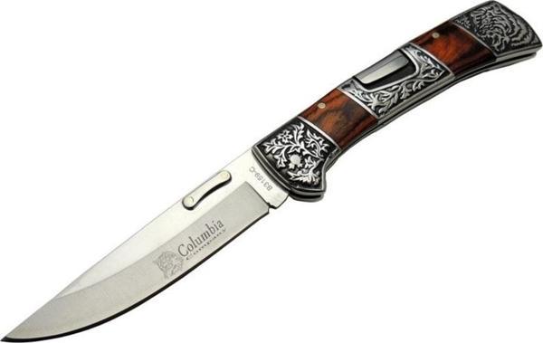 Columbia B3159 A Kahverengi Av / Kamp Çakısı 22cm- Gül Ağacı Sap, Kaplan Işlemeli, Kemerlikli - Image 1
