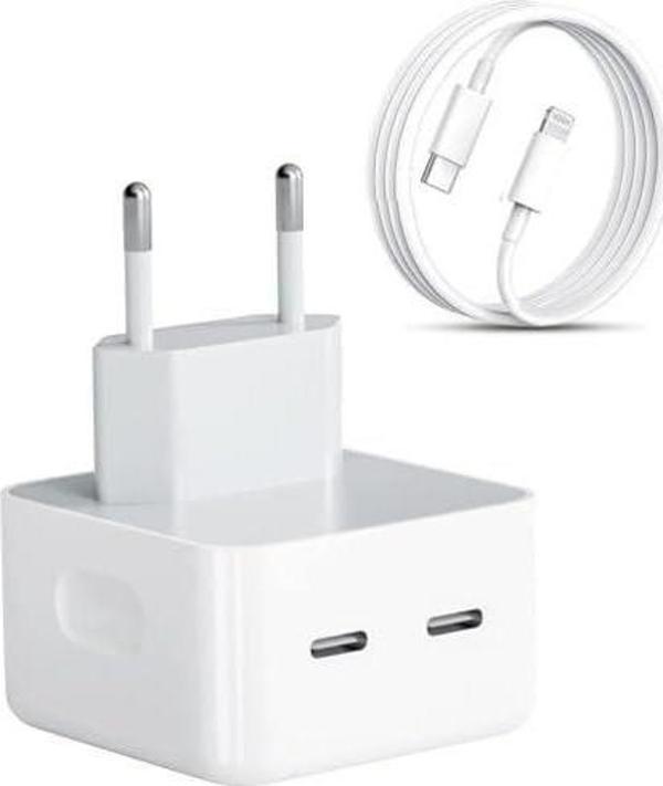 Apple iPhone Uyumlu USB-C - Lighting 35W Hızlı Şarj Cihazı Çift Çıkışlı Aynı Anda 2 Cihaz Şarjı imkanı. - Image 1