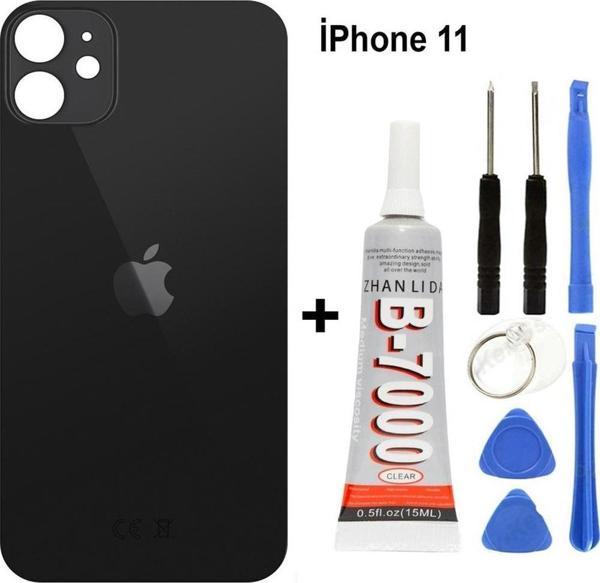 iPhone Uyumlu 11 Arka Cam Batarya Pil Kapağı + Yapıştırıcı + Tamir Set - Siyah - Image 1