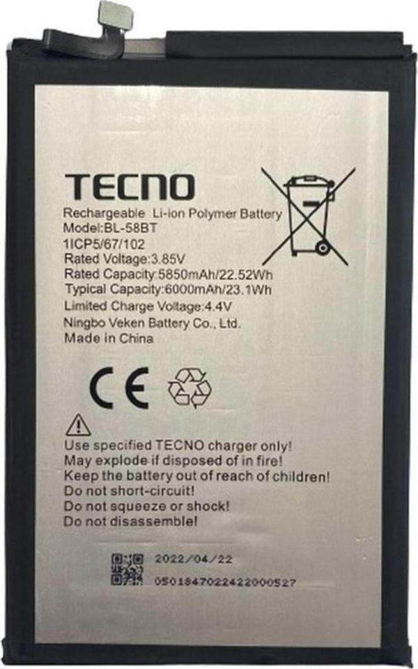 Tecno Pouvoır 4 Pro Pil Batarya Bl-58bt - Image 1