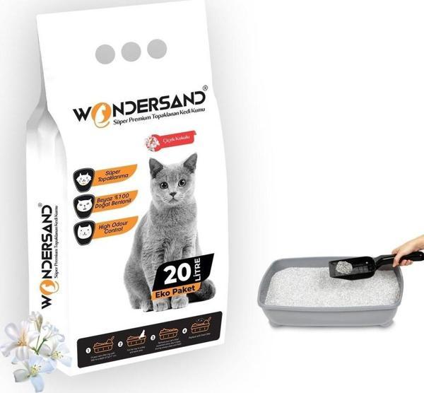 Wondersand 20 Lt Beyaz Bentonit İnce Tane Çiçek Kokulu Süper Topaklanan Premium Kedi Kumu - Image 1