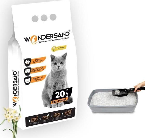 Wondersand 20 Lt Beyaz Bentonit İnce Tane FULYA Kokulu Süper Topaklanan Premium Kedi Kumu - Image 1