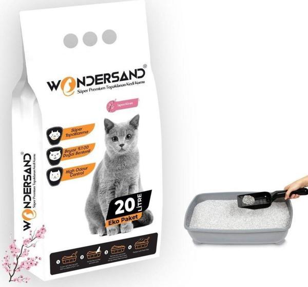 Wondersand 20 Lt Beyaz Bentonit İnce Tane JAPON KİRAZI Kokulu Süper Topaklanan Premium Kedi Kumu - Image 1
