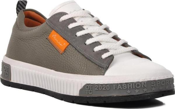 Marcomen 152-15076 Gri-Beyaz Hakiki Deri Erkek Sneaker - Image 1
