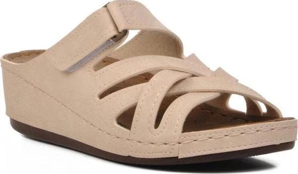 Ayakmod 09-977 Bej Kadın Dolgu Topuk Terlik - Image 1